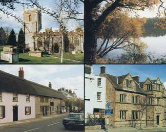 Chard, Somerset, England • Multiviews Vintage Postcard c1970s • St Marys Church, Chard Reservoir, High Street, Museum, School