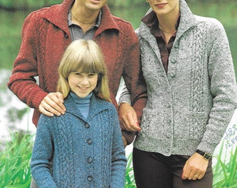 Mens, Womens, Childrens Collared Jackets ~ Vintage Knitting Pattern, Young Girls, Young Boys 1970s ~ 26-42" ~ PDF Download ~ Jaeger DK 4772