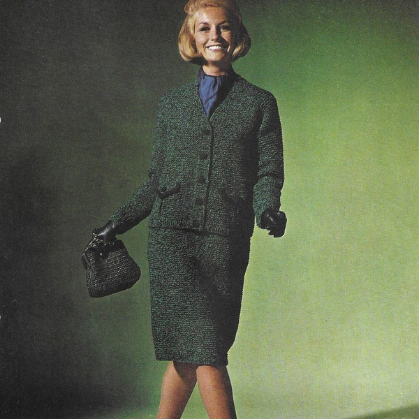 Womens Knitted Suit • Knitting Pattern Vintage 1960s • Ladies, Girls Jacket & Skirt • PDF Instant Download • Patons • 34-38" Bust / 176