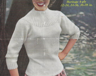 Damen Vintage Strickmuster • Damen Raglan Pullover mit Rundpasse 82-38" • PDF Sofort Download • Marriner's Heritage 4 Ply" 100