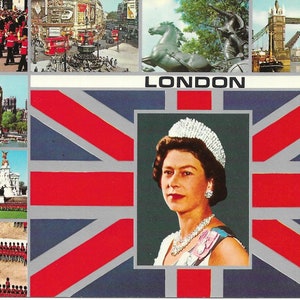 Carte postale vintage de la reine Elizabeth II, 1977, famille royale britannique, vues de Londres, Angleterre