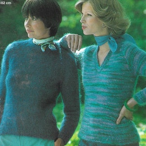 Ladies Mohair-spun Sweater / Vintage Knitting Pattern / Womens Girls Round Neck, V Neck / 32-40&quot; / PDF Instant Download / Jaeger Mohair