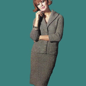 Womens Knitted Suit, 2 Piece, Coat & Skirt, Knitting Pattern Vintage, Ladies, Girls Jacket and Skirt, PDF, Patons 34-38&quot;