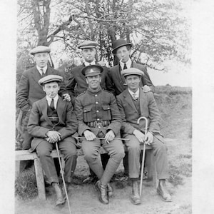 Vintage Postcard of World War I Soldier and Men • Unused Genuine Antique British Postcard