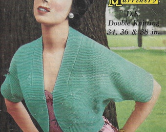 Ladies 1950s Bolero Knitting Pattern • Vintage Womens Shrug Summer Top • Quick & Easy to Knit 34-38" • PDF Instant Download • Marriner's DK