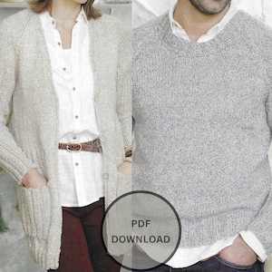 Cardigan spesso da donna e maglione da donna/uomo PDF modello di lavoro a maglia • 32-46" • Manica raglan facile da lavorare • Download PDF • King Cole Chunky 4509