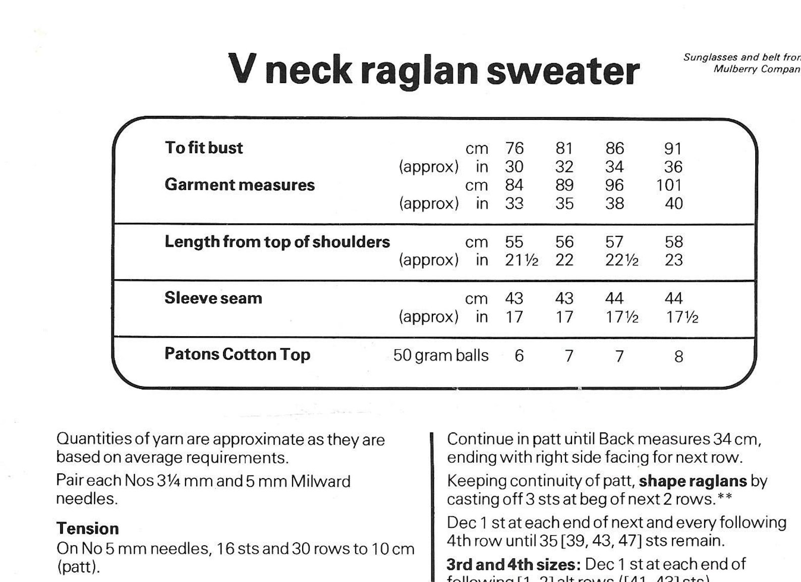 Ladies V Neck Raglan Sweater Jumper Vintage Knitting Pattern Etsy UK