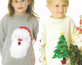 Modelli di maglioni a maglia con albero di Natale e Babbo Natale • Maglioni festivi per bambini, bambine e ragazzi • Da 2 a 11 anni • Peter Pan DK • Download PDF