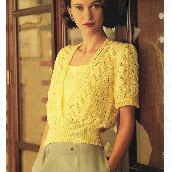 Womens Sweater with Inset Knitting Pattern, Vintage • Ladies Summer Top • 1980s • 30-44" • Sirdar Silky Look DK • PDF Instant Download