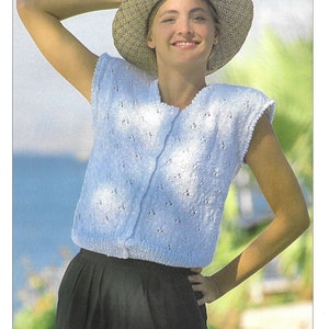 Womens Sleeveless Cardigan • Knitting Pattern 1990s • Round Neck • Easy to Knit • 32-42&quot; • Patons DK • PDF Instant Download