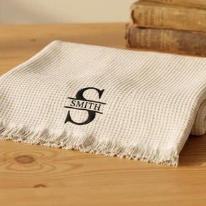 Personalized Family Monogram Throw Blanket | Custom Last Name Waffle Weave Throw | Wedding Gift | Housewarming Gift | Anniversary Gift