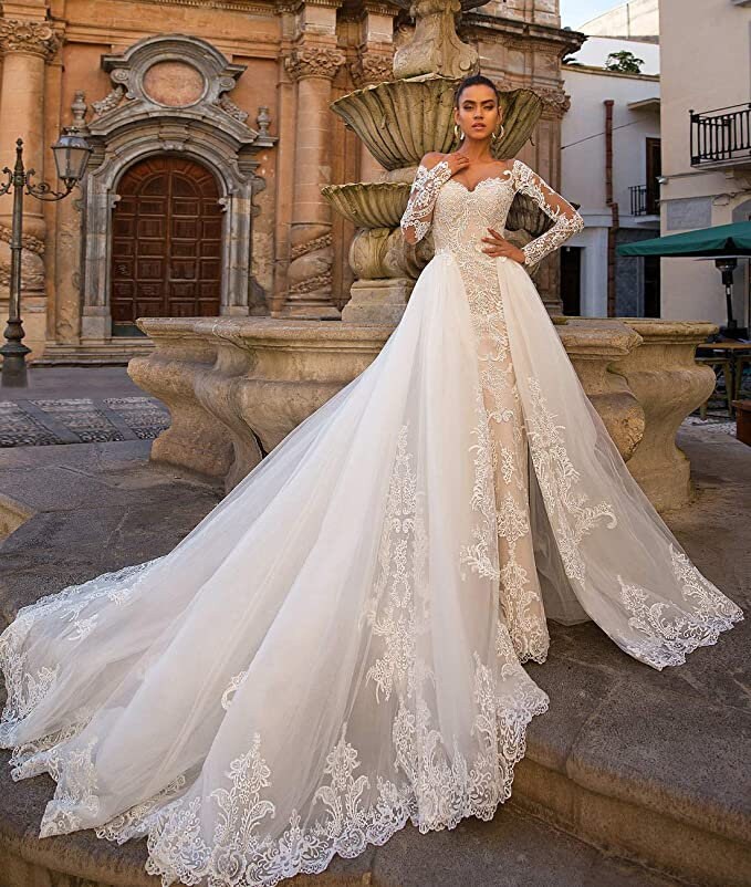 Long Sleeve Lace Wedding Dress With 