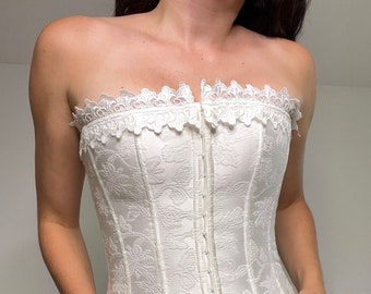 Vintage Y2K White Embossed Corset
