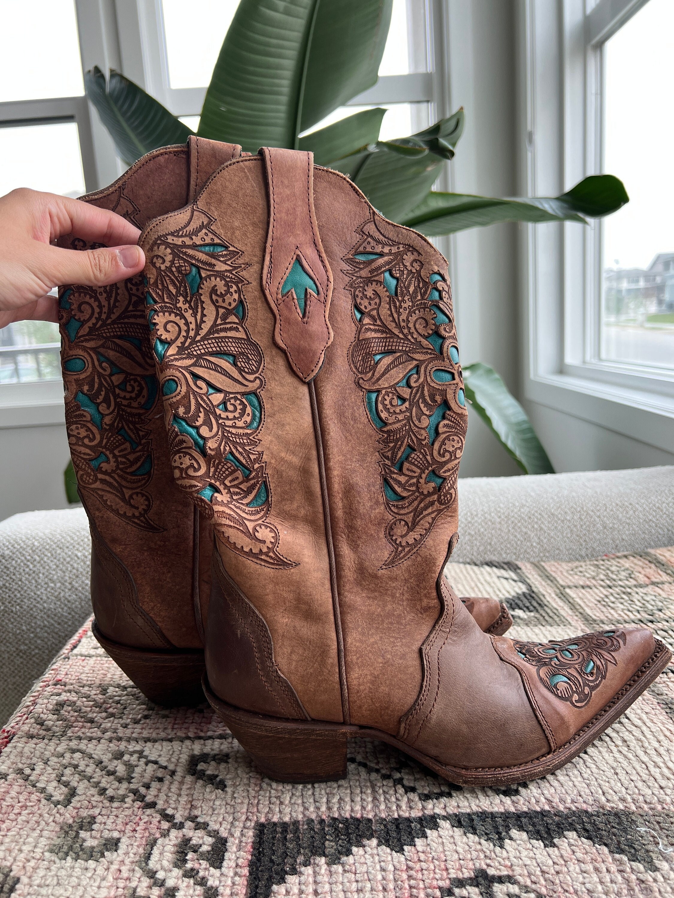 Brown and turquoise boots online