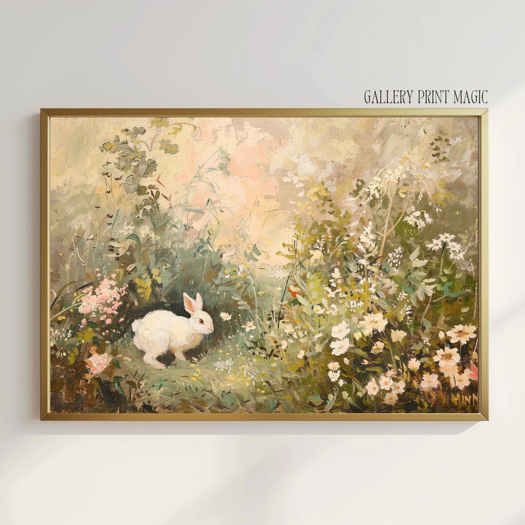 Printable Vintage Easter Bunny Wall Art, Cottagecore Art Downloadable ...
