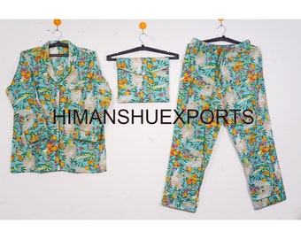 New Trending Printed Pure Cotton Pajama Set, Indian Cotton Long Pajama Set, Bohemian Style Matching Pajama Set, Women Party Wear Cotton Pj's
