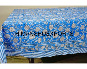 Printed Cotton Floral Rectangle Tablecloth - Wedding Cotton Table Cover - Home Party Event Table Cover - Runner Border Design Cover - Table