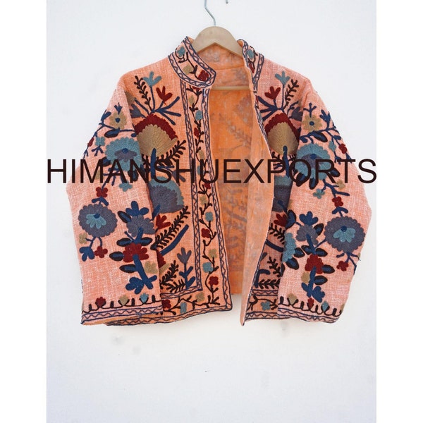 Trending Hand Embroidery Suzani Jacket, Winter Summer Wear Cotton Jacket Coat, Cotton Short Bomber Coat, Bohemian Style Handloom Jacket