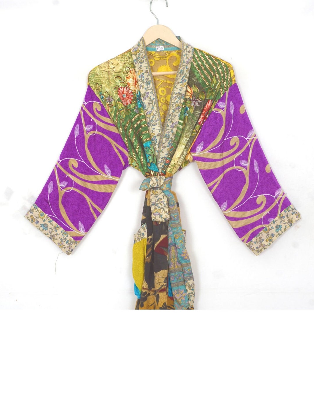 Silk Patchwork Kimono Floral Kimono Dressing Gown Indian Etsy