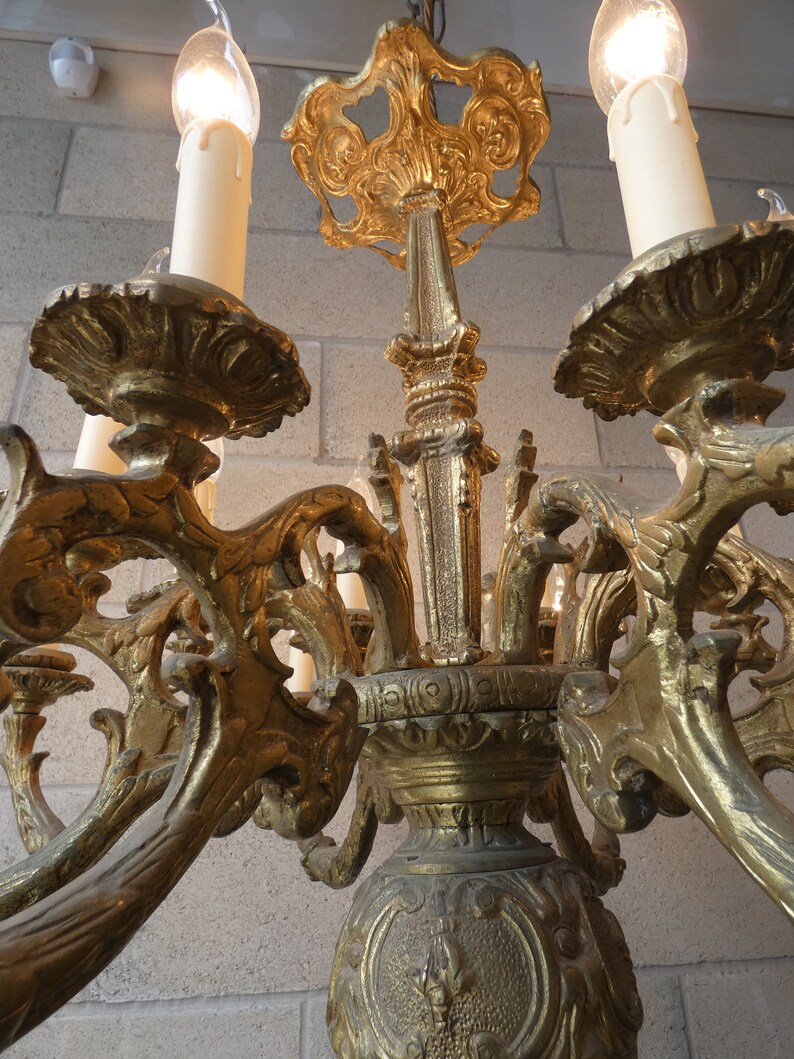 1890/'s Solid Cast Brass Gilded 2Tier 8Arm Chandelier
