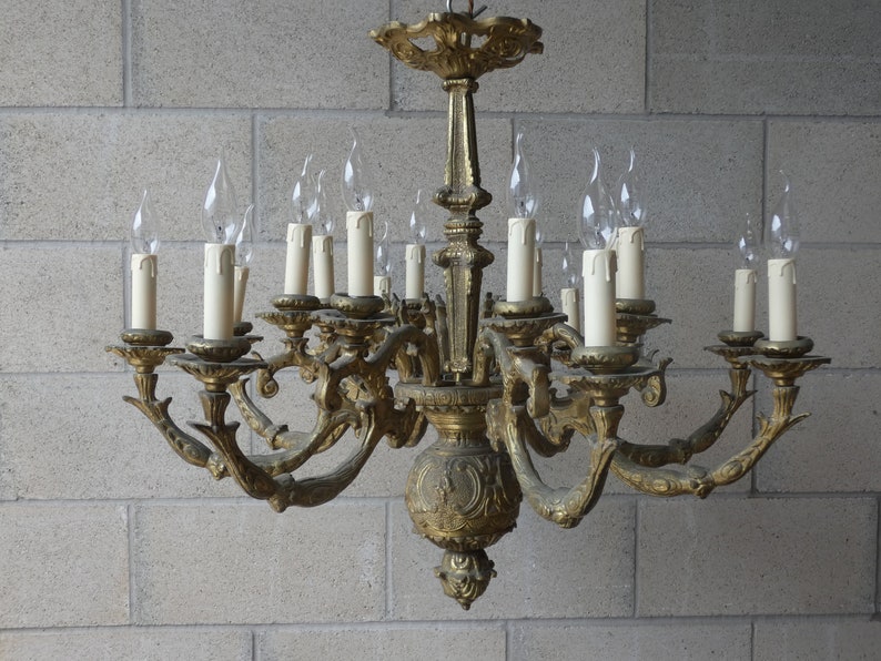 1890/'s Solid Cast Brass Gilded 2Tier 8Arm Chandelier