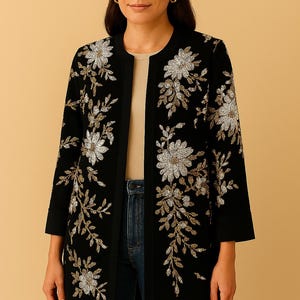 Women&#39;s Crepe And Sequin jacket Cocktail/ Something to Celebrate /Beaded Cocktail Jacket