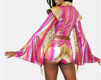 Pop rock set /Pink costumes set/ star applique / sequins  details