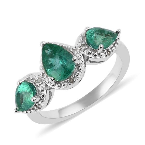 Pear emerald ring three stone emerald ring dainty emerald | Etsy