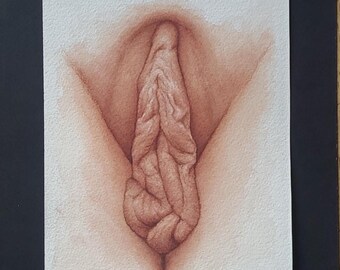 Nude Erotic 5x7 Art Vulva Watercolor Yoni Art Vagina Painting Pussy Illustration Nude Wall Decor