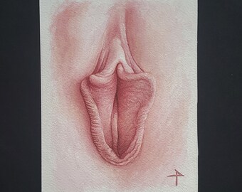 Nude Erotic 5x7 Art Vulva Watercolor Yoni Art Vagina Painting Pussy Illustration Mature