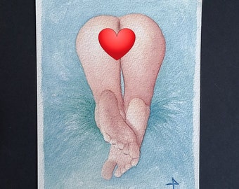 Nude 5x7in Original Watercolor Vulva Art Erotic Yoni Vagina Painting Pussy Illustration Mature