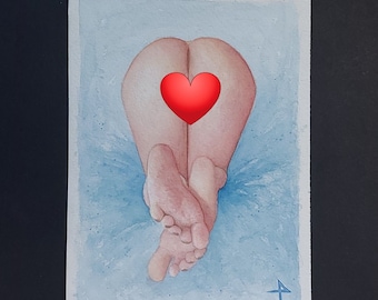 Nude 5x7in Original Watercolor Vulva Art Erotic Yoni Vagina Painting Pussy Illustration Mature