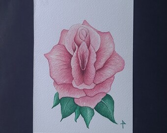 Rose Flower 5x7 Art Vulva Watercolor Yoni Art Vagina Painting Pussy Illustration