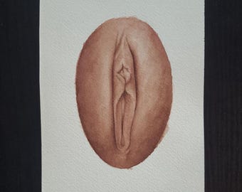 Nude Yoni Watercolor Painting - Erotic Art, Vulva Illustration (5x7) Mature