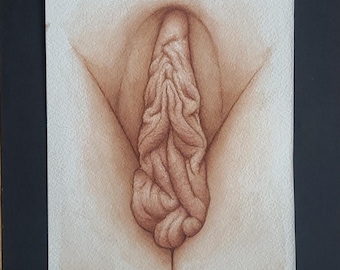 Nude Erotic 5x7 Art Vulva Watercolor Yoni Art Vagina Painting Pussy Illustration Nude Wall Decor