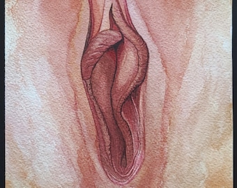 Erotic 5x7 Vulva Watercolor Yoni Art Adult