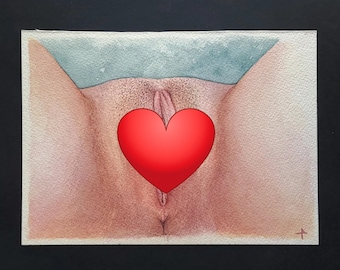 Nude Erotic 5x7 Art Vulva Watercolor Yoni Art Vagina Painting Pussy Illustration