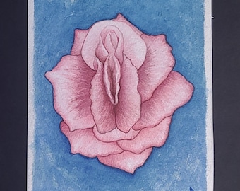 Rose Flower 5x7 Art Vulva Watercolor Yoni Art Vagina Painting Pussy Illustration