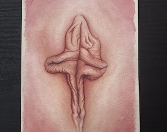 Nude Erotic 5x7 Art Vulva Watercolor Yoni Art Vagina Painting Pussy Illustration Nude Wall Decor