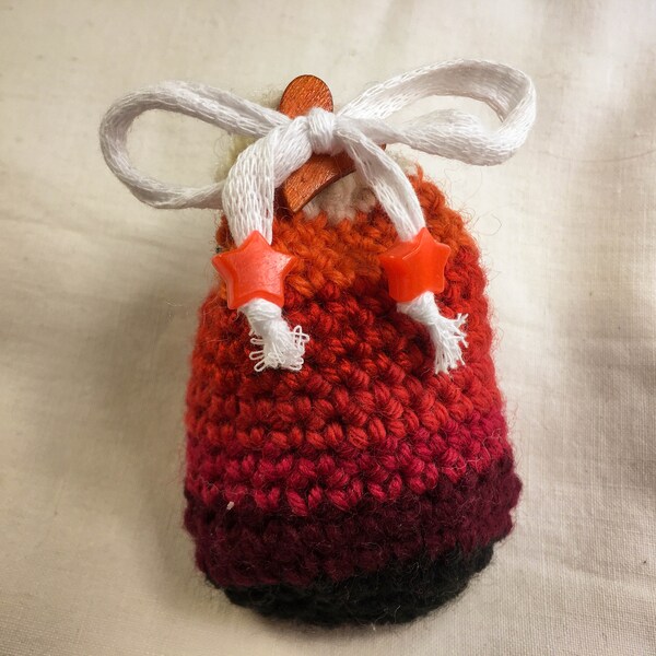 Handmade Crochet Dice Bag, Red Ombre, Drawstring Pouch