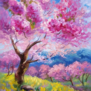 春の風景画 桜 キャンバスの油絵 ピンクの桜が咲く壁飾り 室内装飾 リビングルーム 壁アート 女性へのギフト