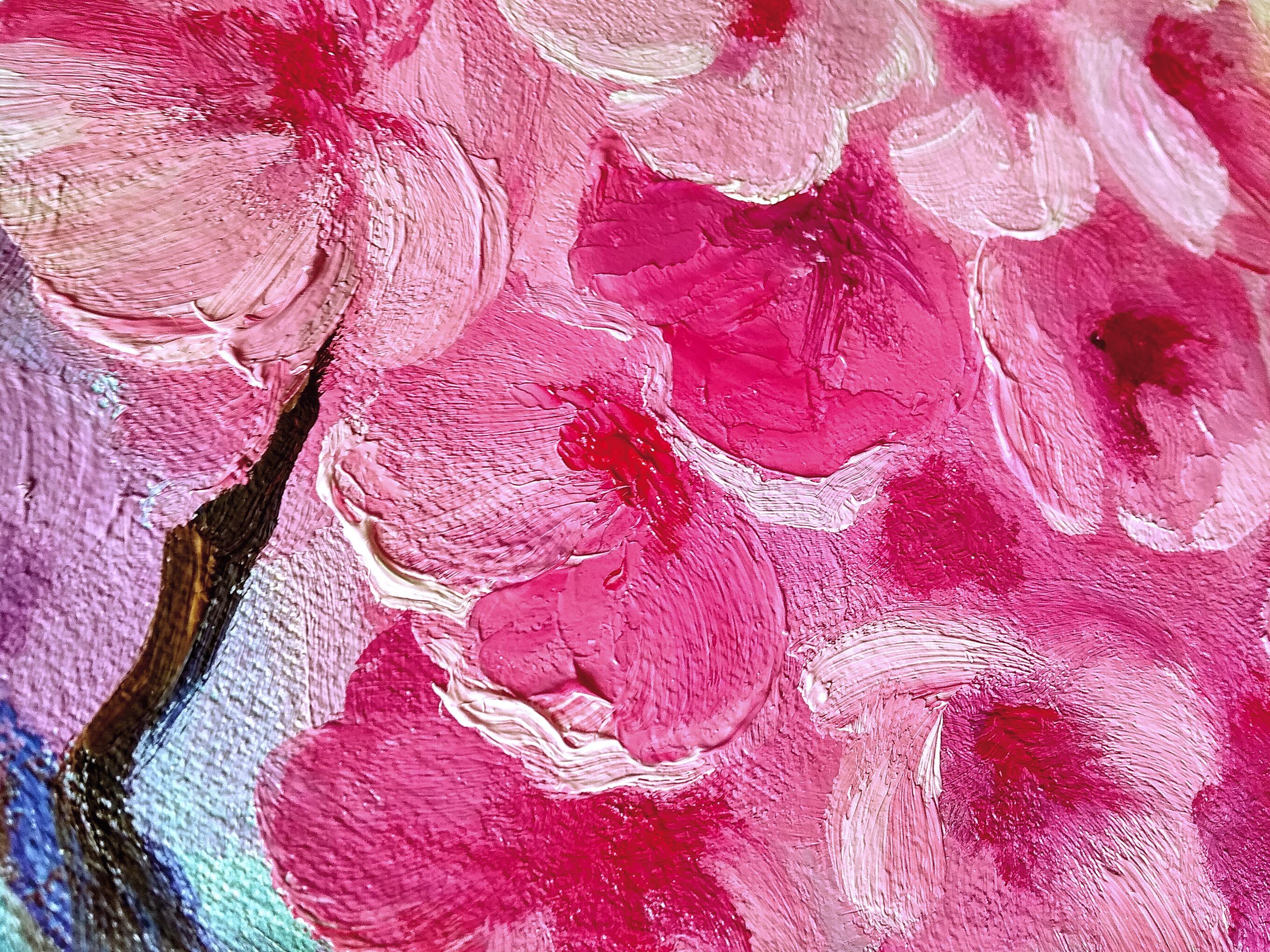 Cherry Blossom Oil Painting Pink Sakura Original Art Pink Etsy