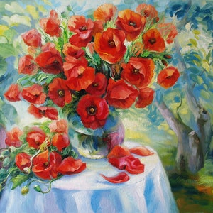 Red flowers Oil painting Floral wall art Original artwork Still life painting Apartment decor Home decor Gift for women Mothers day Gift