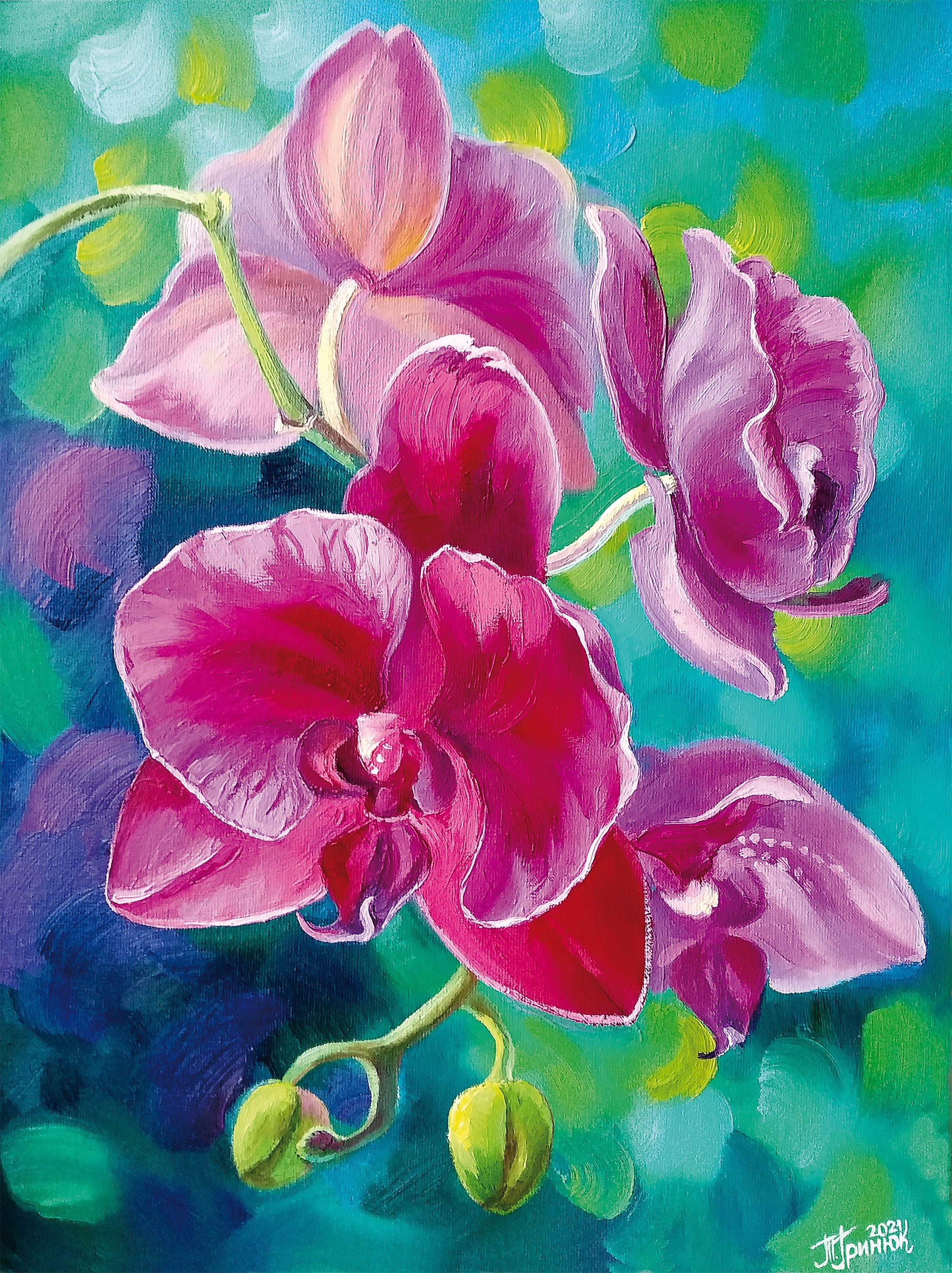 Orchid Oil Painting Orchid Wall Art Pink Magenta Orchid