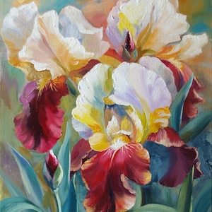 Irises flowers oil painting Flowers painting on canvas Floral wall art Home décor Original art Wall décor Living Room Gift for women