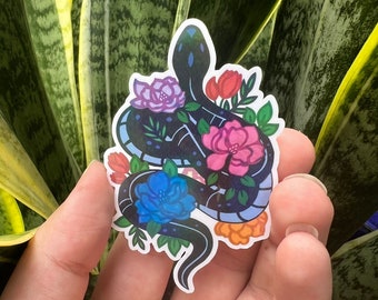 Floral Snake Holographic Vinyl Waterproof Sticker Die-Cut