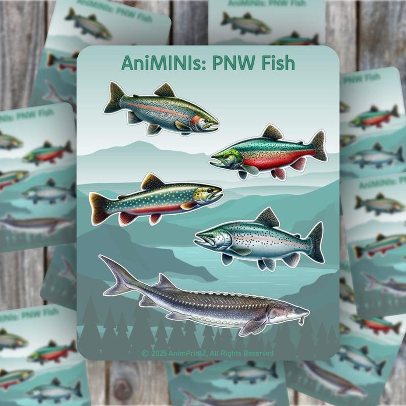 Animinis: PNW Fish Sticker Sheet, Waterproof Vinyl Stickers for Laptops ...