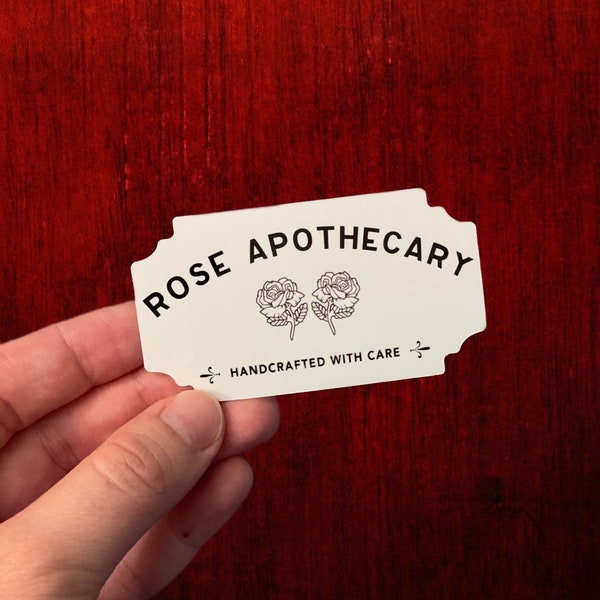 Rose Apothecary Hand Crafted with Care, Waterproof Vinyl, Schitt's Creek, Customizable