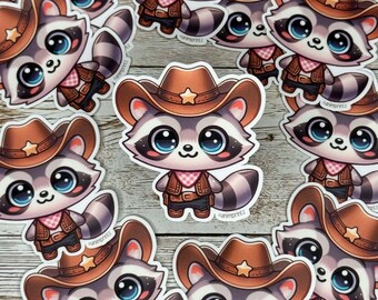 Cowboy Raccoon Matte Vinyl Waterproof Sticker