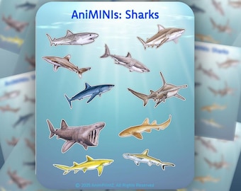 AniMINIs: Sharks Sticker Sheet, Matte Vinyl Ocean Animals
